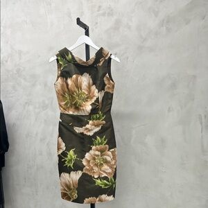 Floral Sleeveless Dress - Green and Brown